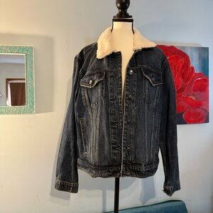 New NWT Good American blue denim Sherpa jacket Size 0 1 S